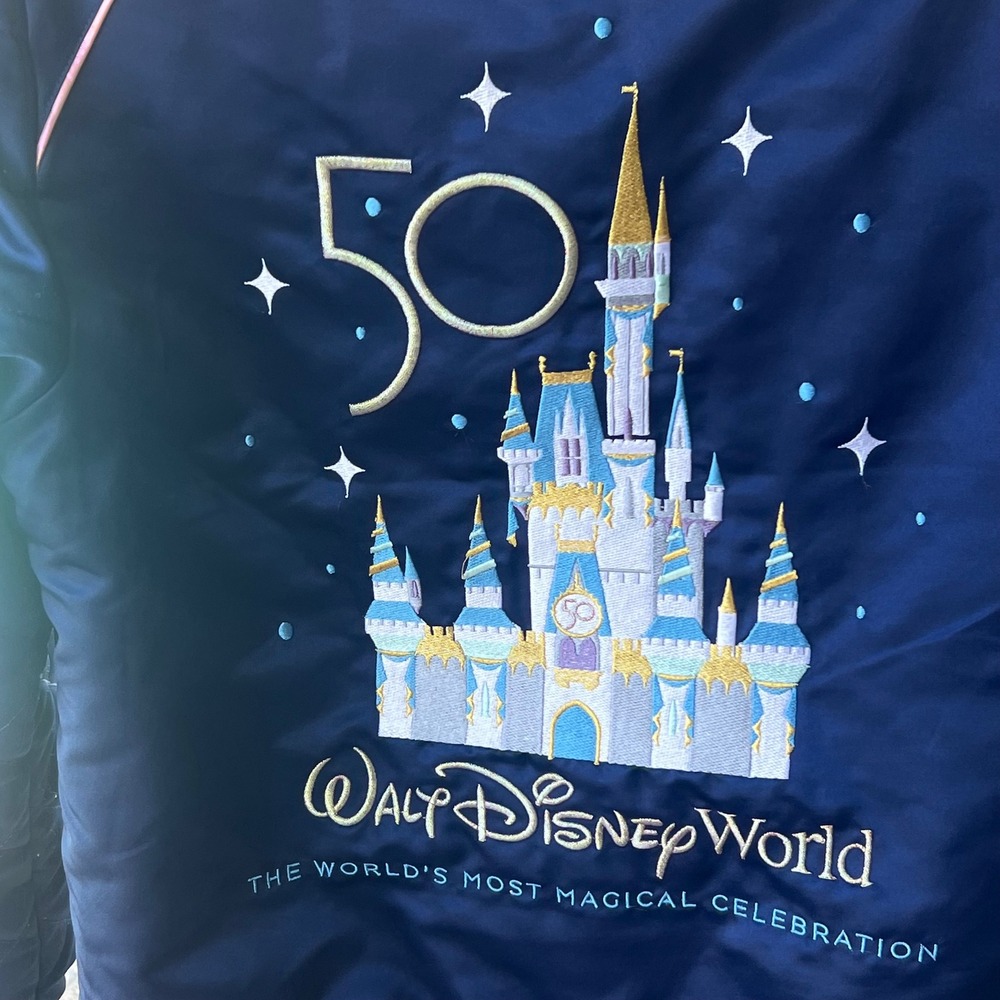 Disney Bomber Jacket Walt Disney World 50th‎ Anniversary Womens S  Blue Quilted